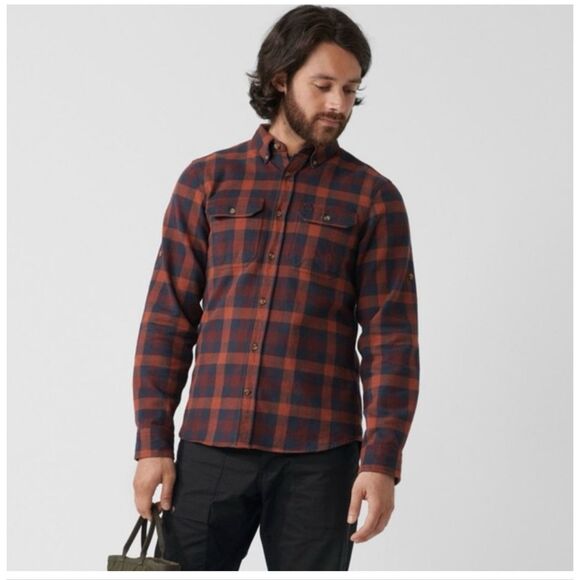 Fjallraven Men’s Skog Slim Fit Red Navy Flannel Plaid Button Up Shirt - Picture 4 of 14